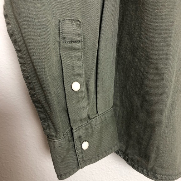 Zara Olive Green Topstitch Unisex Denim Shirt Jacket M NWT - Picture 7 of 8